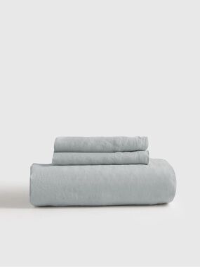 NWT QUINCE European Linen Fitted Sheet Set Twin XL Mist 4742